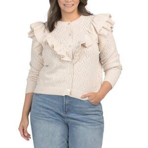 BAGATELLE COLLECTION Oatmeal Plus Double Ruffle Sweater